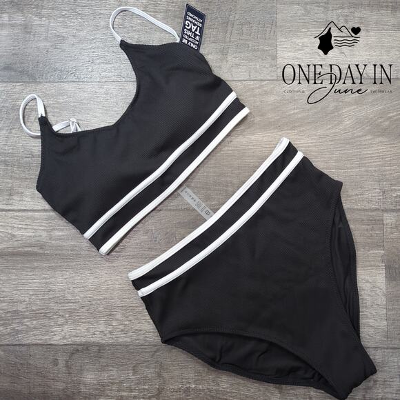 Blooming Jelly Ribbed Crop High Waist Bikini Swimsuit Size M - Picture 3 of 7